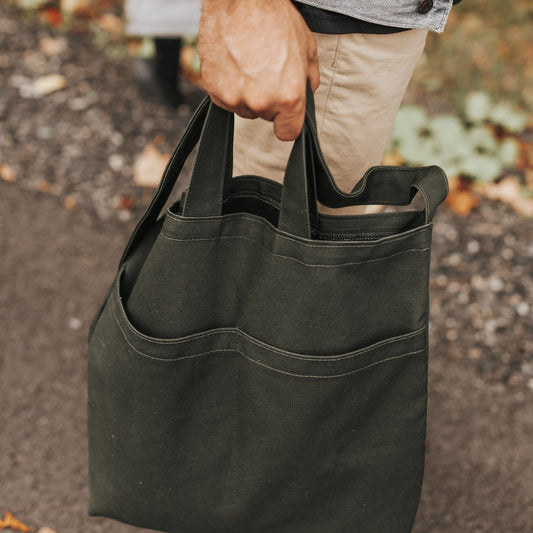 Double Pocket Tote Bag - Olive Green - Provisioned Co.